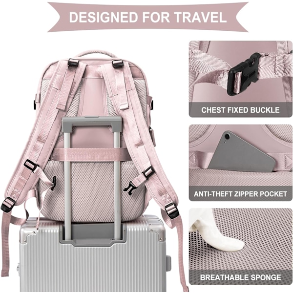 Suuri matkareppu naisille ja miehille, käsimatkatavara, vaellusreppu vedenpitävä ulkoilu urheilureppu rento päiväreppu Small light pink