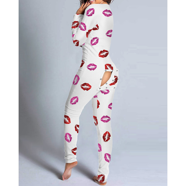 Naisten alusasuhaalari takataskulla Onesie Pyjama Takana napitettava Bodycon Yöasu Aikuiset Onesiet Combinaison Pyjama Femme The lips The lips S