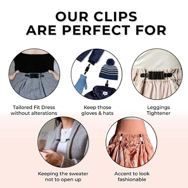 2 stk Fit Dress Cinch Clips Elastiske Klædesklämmer til at Stramme Kjole 2pcs black