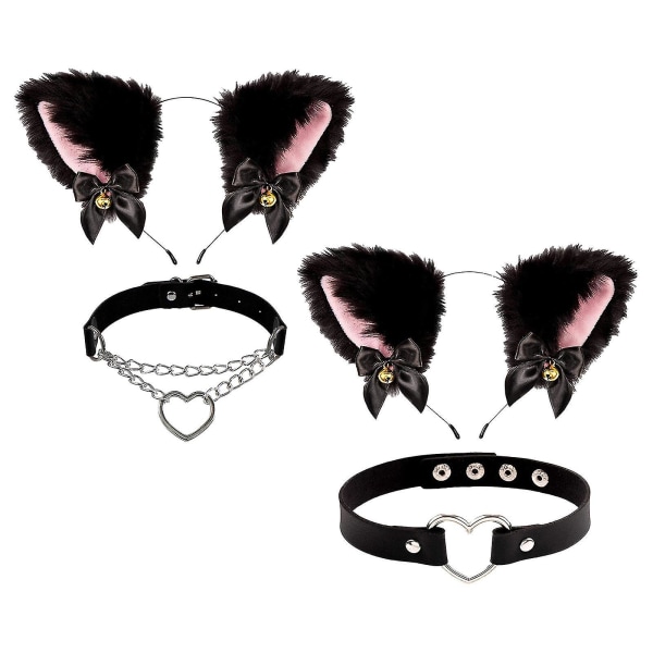 2st Cat Ears Pannband och Halsband Set Cat Ear Hårband