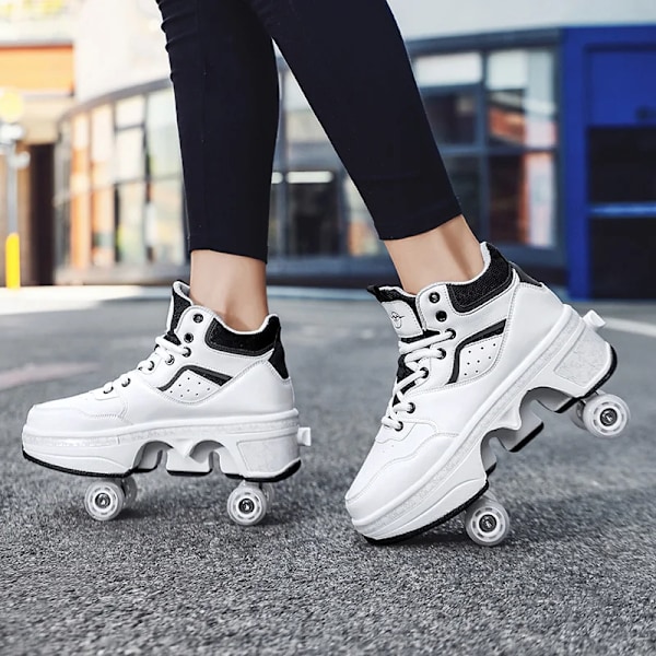 Unisex Ungdoms Deformasjons Skøyte Sko Fire Hjul Runder Med Rulleskøyter Sko Casual Sneakers Deform Rullesko Aubur Auburn 42 Foot length26cm