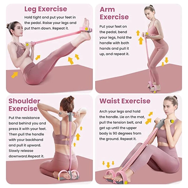 Resistance Bands 4-Tube Yoga Pedal Puller Resistance Band Elastiskt dragrep Fitness för magträning midjearm Pink and Grey