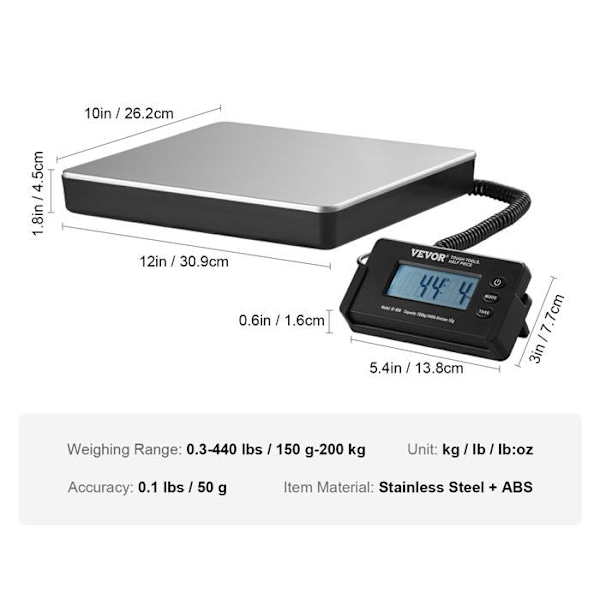 Digital pakkevekt - Industriell postvekt 200 kg Presisjon 50 g