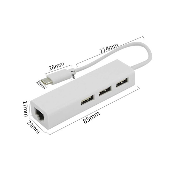 USB-C Nettverksadapter RJ45 Hub Nettverkstilkobling over USB hvit white usb-c