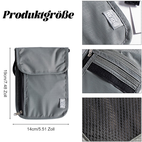 Kaulatasku Rintatasku RFID-suojalla, Taskutasku Rintatasku Nylon, Vedenpitävä ja Kevyt, Unisex Matkarahalaukku Varkaudenestoinen Passinpidike