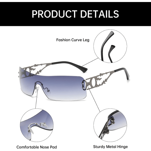 Trendiga båglösa Y2K Wraparound-solglasögon