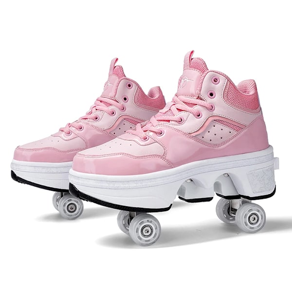 Unisex Ungdoms Deformasjons Skøyte Sko Fire Hjul Runder Med Rulleskøyter Sko Casual Sneakers Deform Rullesko Ora Orange 42 Foot length26cm
