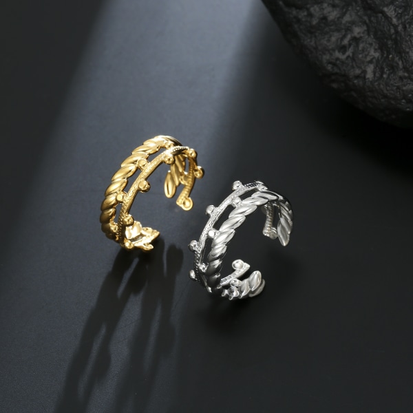 Double Rope Interlaced Ball Rostfritt stål åpen ring Silver