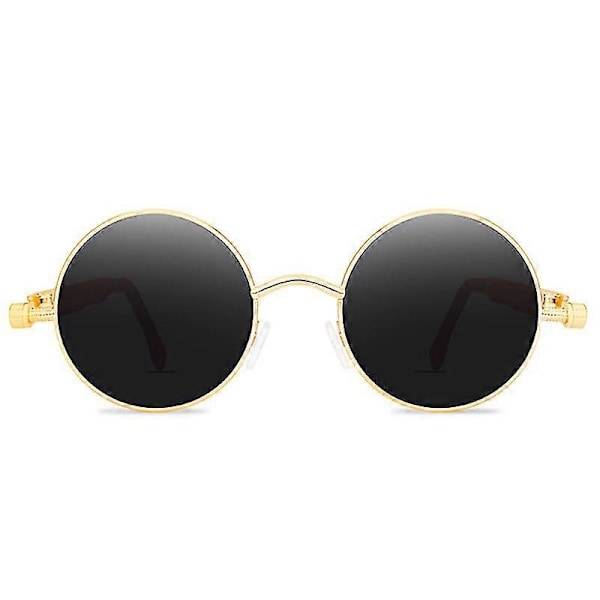 Vintage Polarisoidut Steampunk Pyöreät Aurinkolasit Miehille, Tyylikkäät Db Gold Frame Grey Lenses