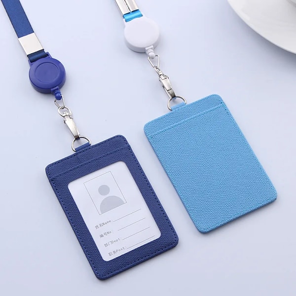 Infällbara nyckelband ID-bricka Hållare Läder Bank Bus Pass Case Cover Män Dam Bank Kreditkortshållare Rem Korthållare gray(.1489)