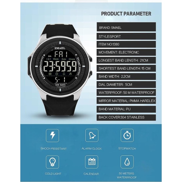 Elektronisk Digital LED Military Watch Herr (svart)