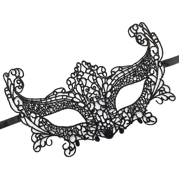 Sexig svart spetsmask for kvinner for maskerad Halloween Party Prom C