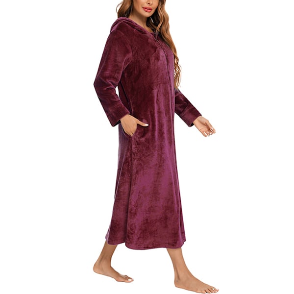 Dam Keps med Dragkedja Upp Fleece Morgonrock Plysch Badrock Mjuk Varm Morgonrock XL