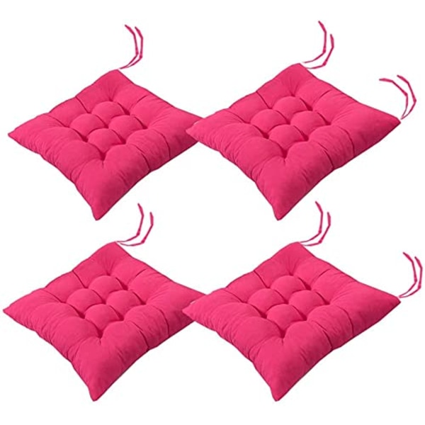 4 stk bløde stolpude, stolpude med bånd, stolpude spisestue til have terrasse køkken spisestue (40x40cm)B rose red