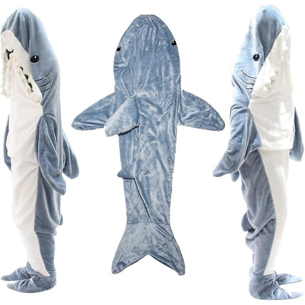 Hajformad filt-hoodie Hajfilt Supermjuk mysig flanell-hoodie Haj sovsäck Haj onesie filt Haj svans Bärbar fleecefilt Sha XL