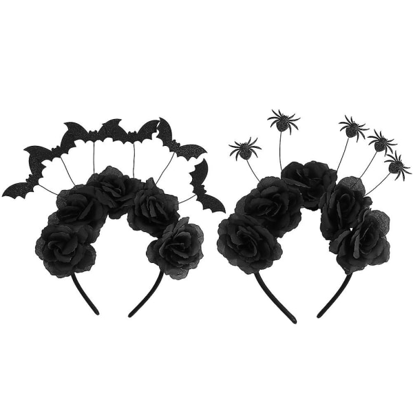 2st Halloween-håraccessoarer Showrekvisita Halloween Black Rose Crown (25X20CM, Svart)