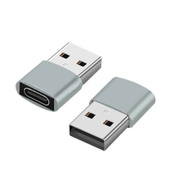 2 kpl USB-C - USB-sovitin tiedonsiirtoon ja lataukseen Grå Grå