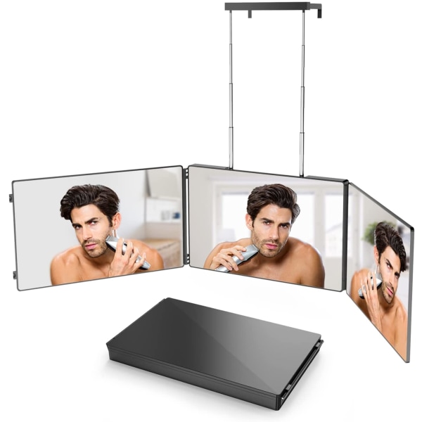 3Way Mirror Trifold Mirror Self Hairdressing Mirror Haircut Tool black without Led