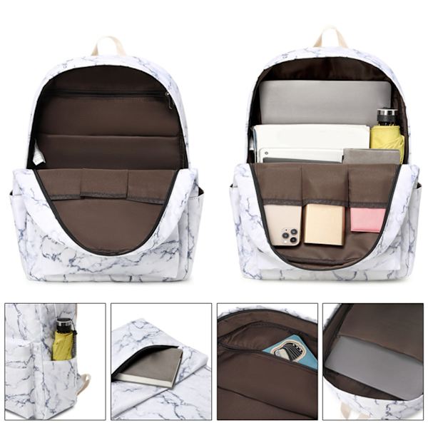 Söt marmor skolryggsäck för flicka Pojke Tonåringar Bokväska Set Laptop Dagsäck Lunch Tote Pencil Bag Skolväska