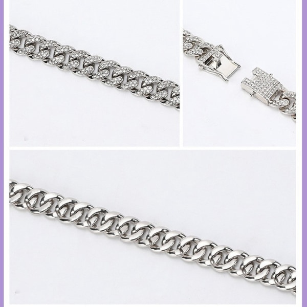 【Mingbao butik】 Sett med 2 cubanske kjede rhinestone halskjede armbånd for elsker Jubileums bursdagsgave Sølv 50 cm 20 cm Silver 50cm 20cm