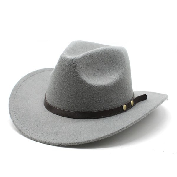 Amerikansk Western Cowboyhat Filt Hat Til Mænd Og Kvinder Ridehat Rullet Skygge Imitation Uld Jazzhat Cowboyhat Grå grey
