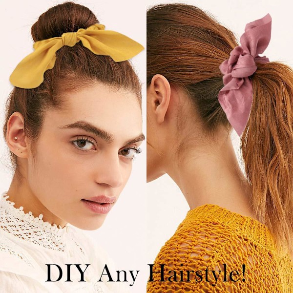 6 kpl scrunchie-hiuslenkkejä silkki satiini scrunchie - söpö rusetti pupunkorvat hius joustava poninhäntäpidike bobbles pehmeä tyylikäs ela