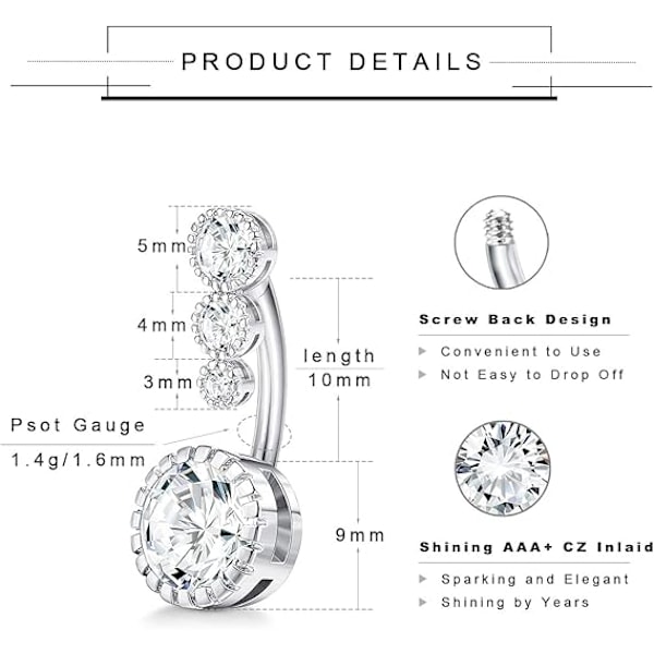 6 stk. 14G Drapera Navlepiercing Ringe Dame 316L Kirurgisk Stål
