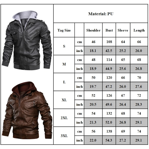 Herre Imitert Skinnjakke Motorsykkeljakke Vanntett og Vindtett PU Motorsykkel Retro Pilot Hettegenser med Avtakbar Hette Svart Black XL