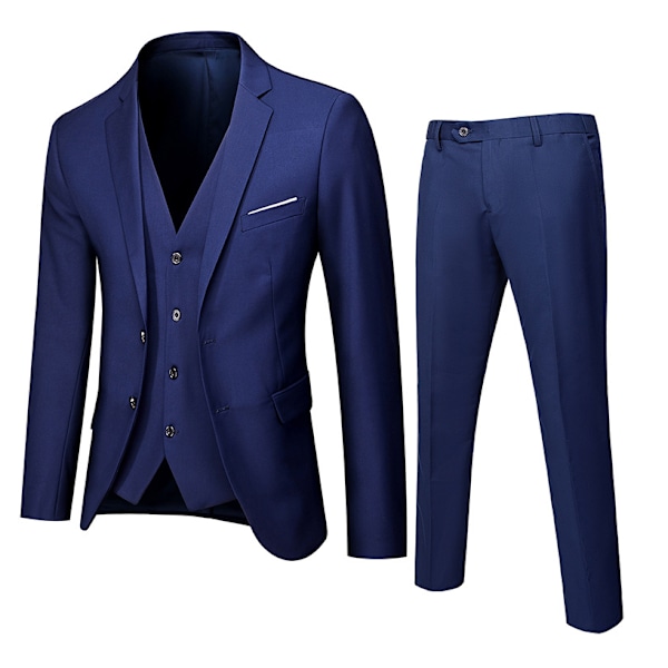Herre 3-delt Slim Fit Dress, Solid Jakke Vest Bukser Marineblå Navy blue 2XL