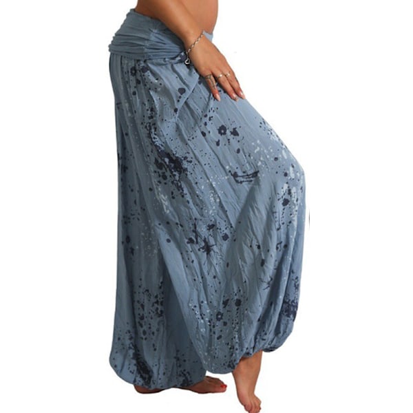 Kvinder Boho Harem Bukser Yoga Casual Baggy Haremsbukser blå blue 2XL