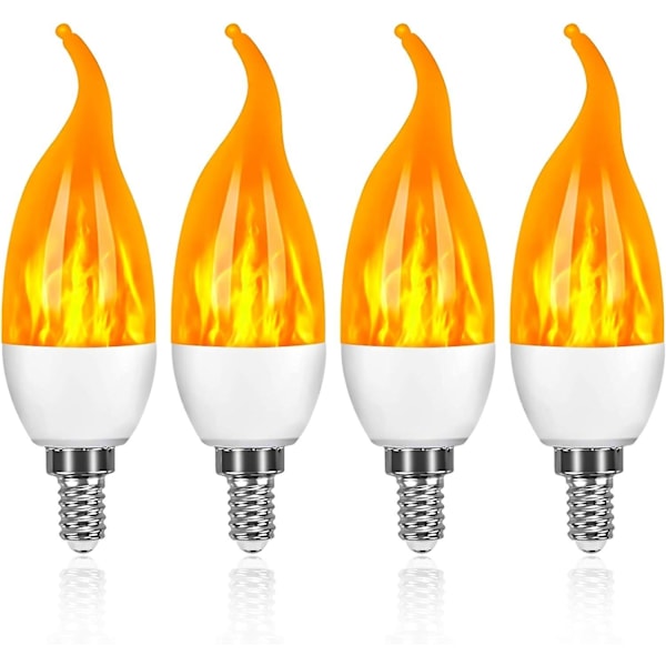 4-pak 3W E14 LED-pære med flammeeffekt, 3 lystilstande, dekorativ pære
