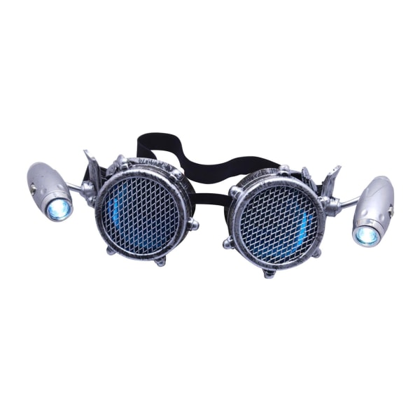Steampunk Goggles Masquerade Props Party Glasögon Blå linser Silver