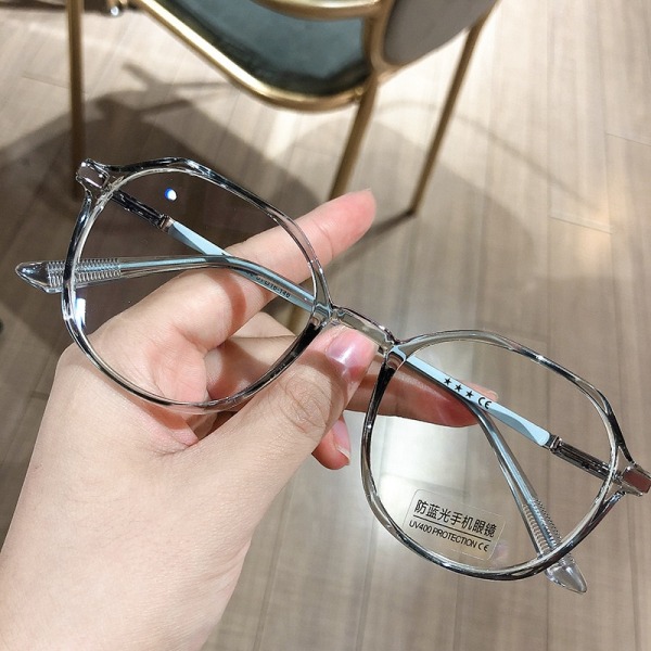 ZUEE Transparent Datorglasögonbåge Kvinnor Män Antiblått ljus Runda glassögon Blockeringsglasögon Optisk glassögon A-Grey