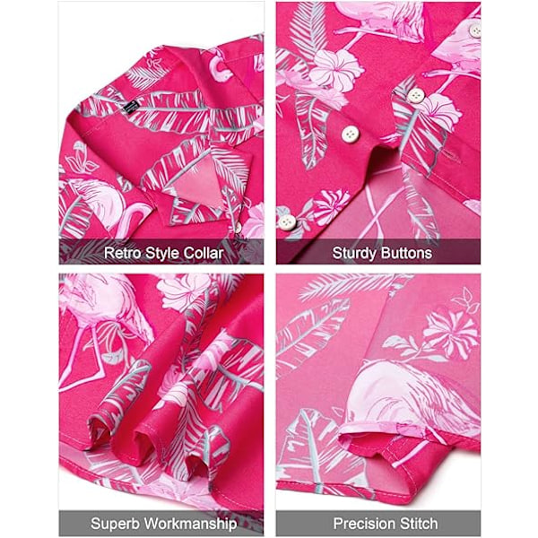 Herre Hawaiisk skjorte og shorts sæt Regular Fit kortærmet casual funky strand Flamingo skjorte sæt S S Pink