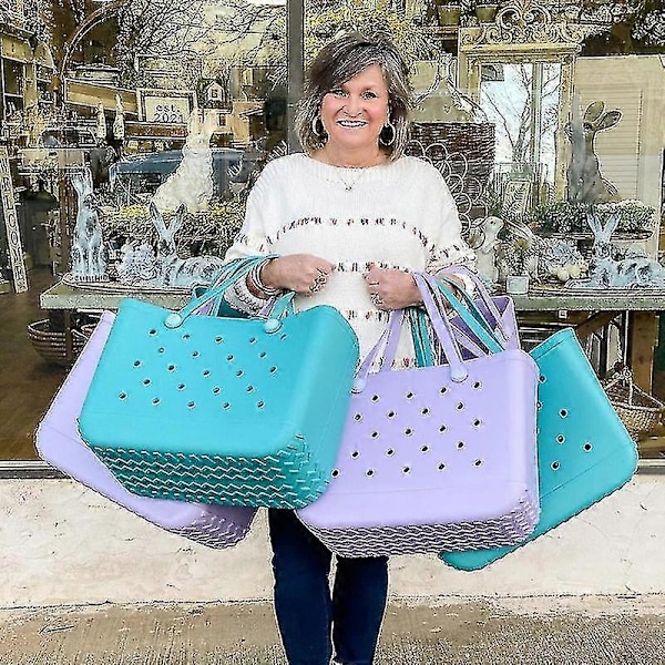 Gummi EVA-taske Bogg-stil Hul Vandtæt Holdbar Overdimensioneret Silikone Strandtaske Teal