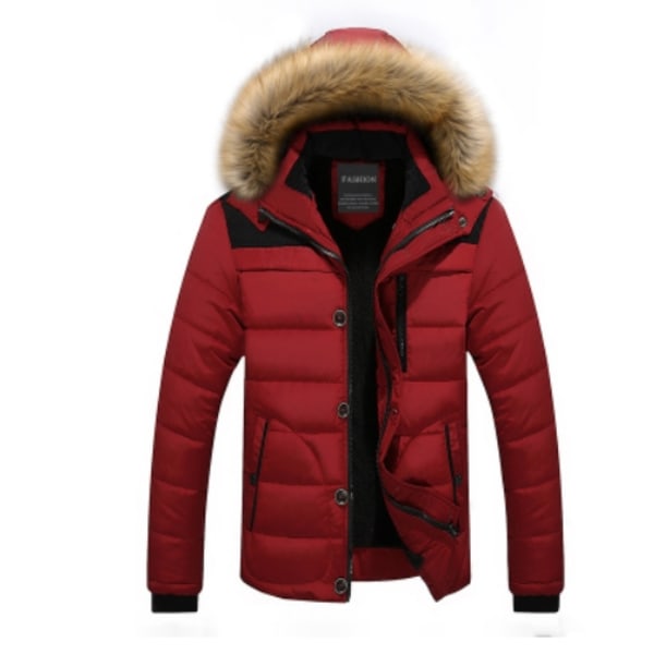HERRE Vinterbomullsjakke med Hette Casual Menn Casual Glidelåsjakke Avtagbar Hette Rød Red 4XL