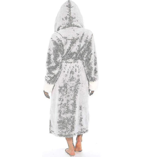 Fleece Bathrobe Women Soft Dressing Gown Hooded Fluffy Towling Bath Robe CMK Grey S