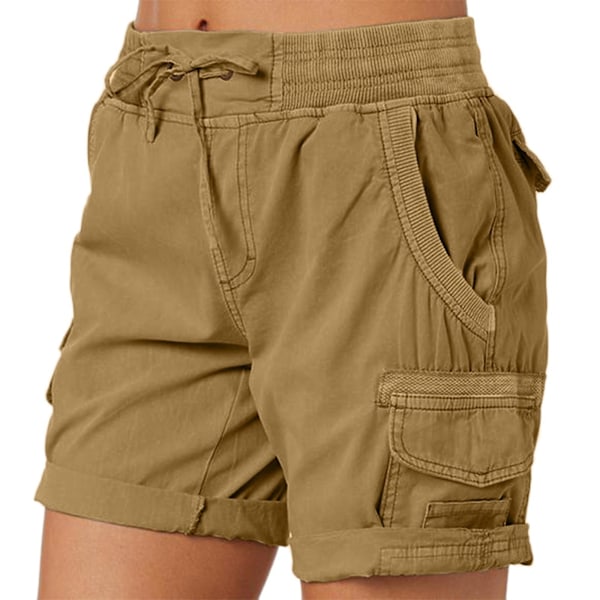 Dame Cargo Shorts Sommer Løs Vandring Bermuda Shorts Med Lomme Dame Shorts Casual Midt Lår Khaki Khaki M