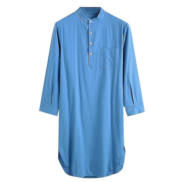 Mens Hood One-piece Sleepshirt Cotton Nightshirt Soft Sleepwear Plain Nightgown Pajamas CMK Blue 2XL