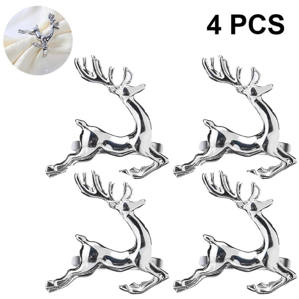 Napkin Rings, 4pcs Gold Elk Chic Napkin Rings For Place Settings Silver