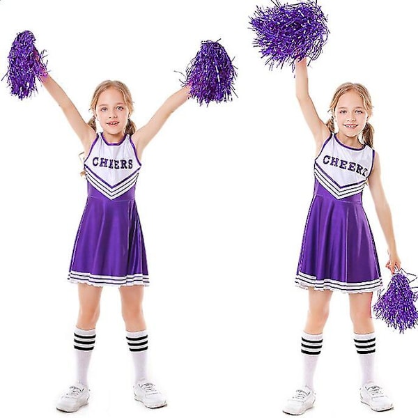 Kid's Girls School Party Cheerleader kostym Halloween musikalisk festklänning purple purple 130cm
