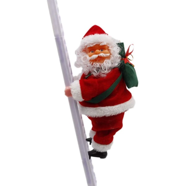 Elektrisk jultomte klättrar på stege för julgran