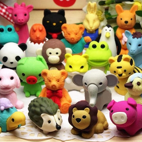 50Pcs Cute Animal Shaped Eraser Cartoon Design Eraser Stationery