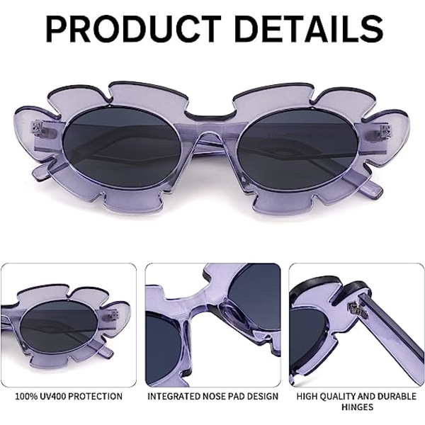 Trendiga Cat Eye Flowers Solglasögon for kvinner Män Retro Mode Naken Chunky Shades UV400 Skyddssolglasögon