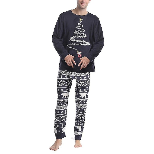 Family Matching Christmas Pyjamas Sets Xmas Nightwear Sleepwear Outfits CMK Men-Navy Blue S