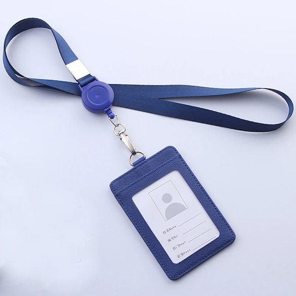 Infällbara nyckelband ID-bricka Hållare Läder Bank Bus Pass Case Cover Män Dam Bank Kreditkortshållare Rem Korthållare blue(.1486)