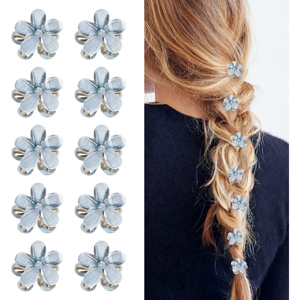 10 st Mini Diamond Hair Claw Clips, Små hårklämmor Blomma hår Blå
