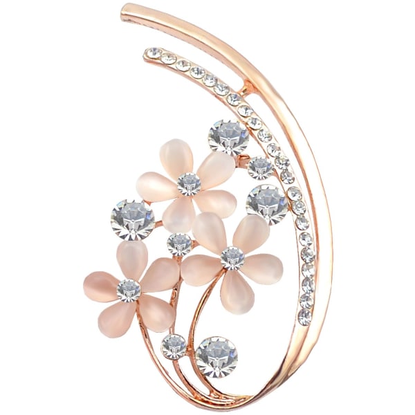 Full Rhinestone Fem Blomster Opal Broscher för Kvinnor Vintage Kläder Dekoration Smycken Kristall Brosch Pins