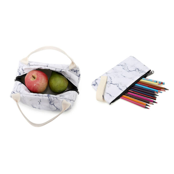 Söt marmor skolryggsäck för flicka Pojke Tonåringar Bokväska Set Laptop Dagsäck Lunch Tote Pencil Bag Skolväska