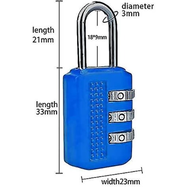 Nyckelløst 3-siffrigt kombinasjonslås Stall enkelt i din egen miniboks, bagasje, resväska kombinasjonshänglås. Blå. (5,4*2,2cm, som bilde)